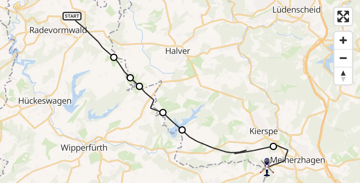 Flugroute Polizeihubschrauber Radevormwald - Meinerzhagen, 10 Juni 2026, 12:43