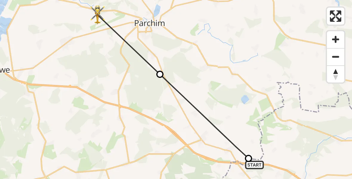 Flugroute Ambulanzhubschrauber Putlitz - Parchim, 10 Juni 2026, 12:58