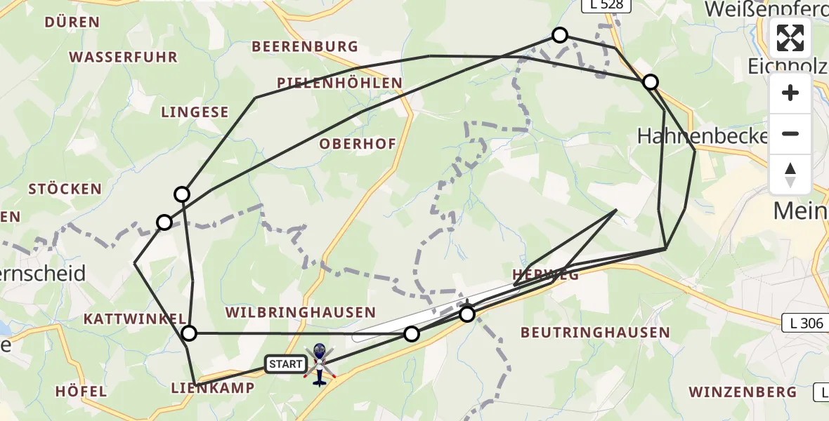 Flugroute Polizeihubschrauber Marienheide - Marienheide, 10 Juni 2026, 13:00
