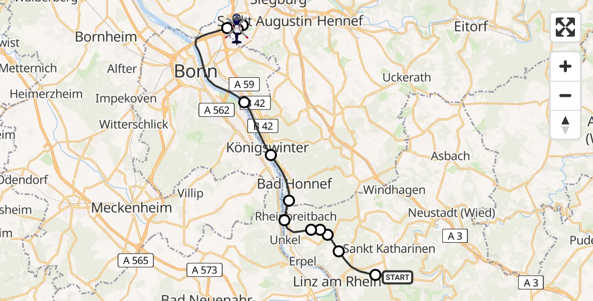 Flugroute Polizeihubschrauber Dattenberg - Sankt Augustin, 10 Juni 2026, 13:03