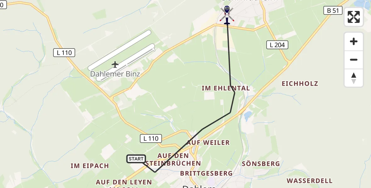 Flugroute Polizeihubschrauber Dahlem - Dahlem, 10 Juni 2026, 13:13