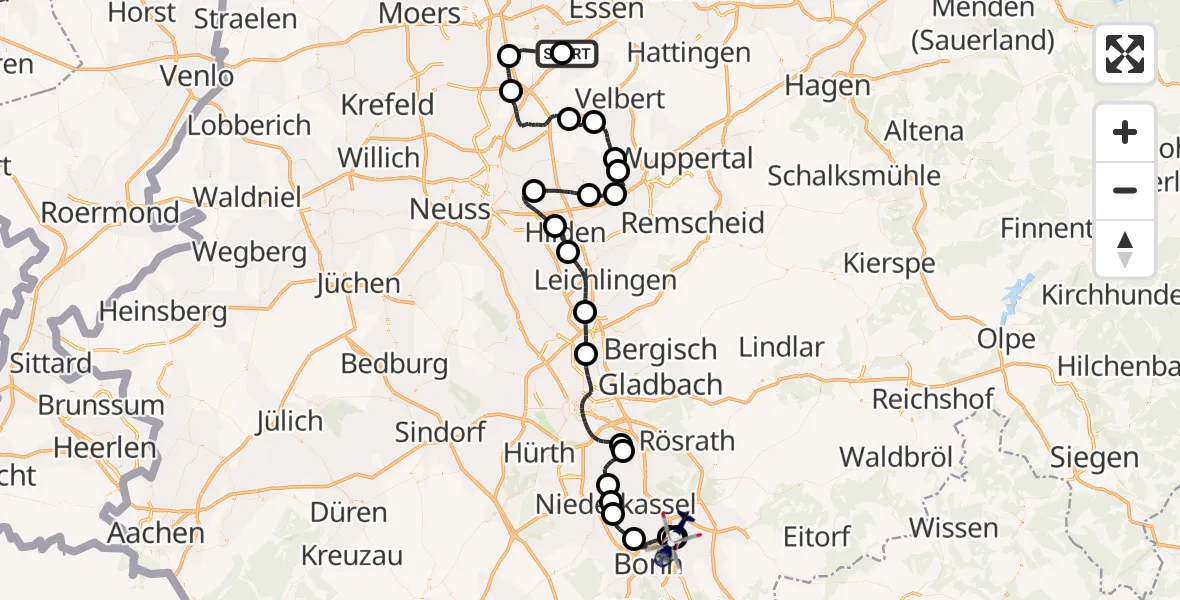 Flugroute Polizeihubschrauber Essen-Mülheim Flughafen - Sankt Augustin, 10 Juni 2026, 13:16