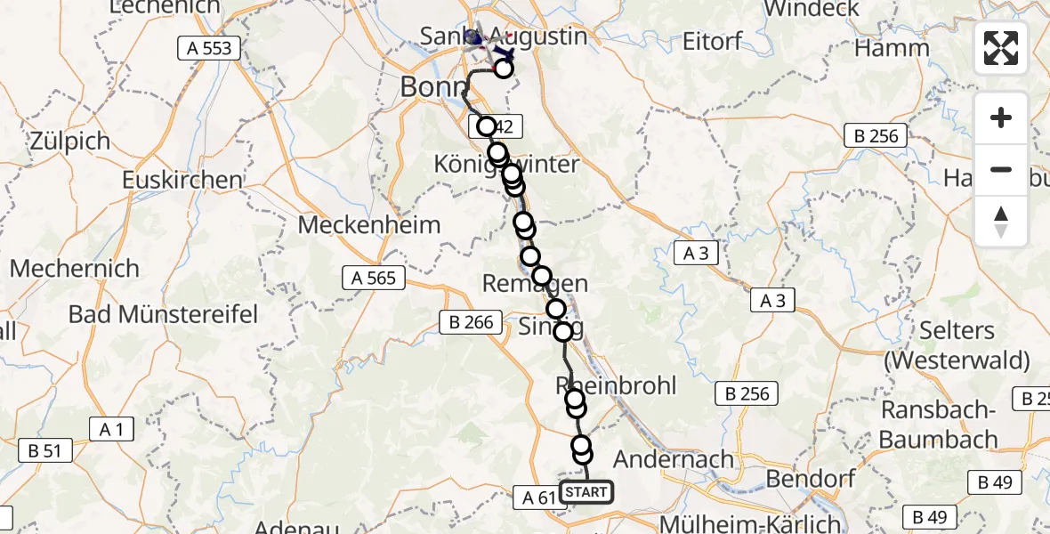 Flugroute Polizeihubschrauber Nickenich - Sankt Augustin, 10 Juni 2026, 13:21