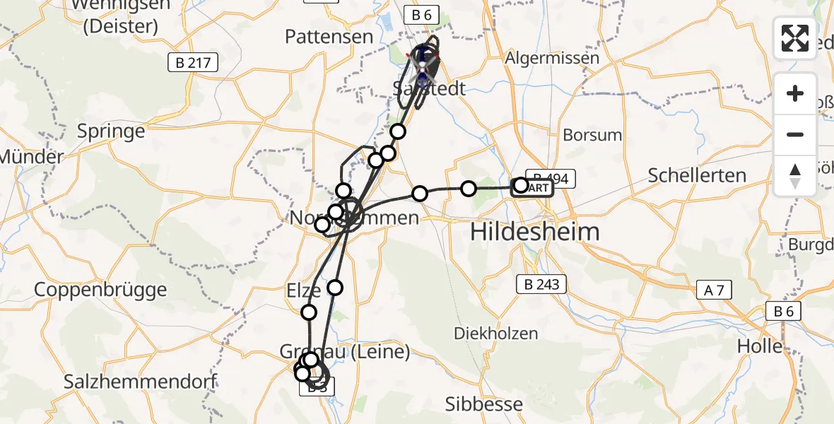Flugroute Polizeihubschrauber Hildesheim Flugplatz - Sarstedt, 10 Juni 2026, 13:34