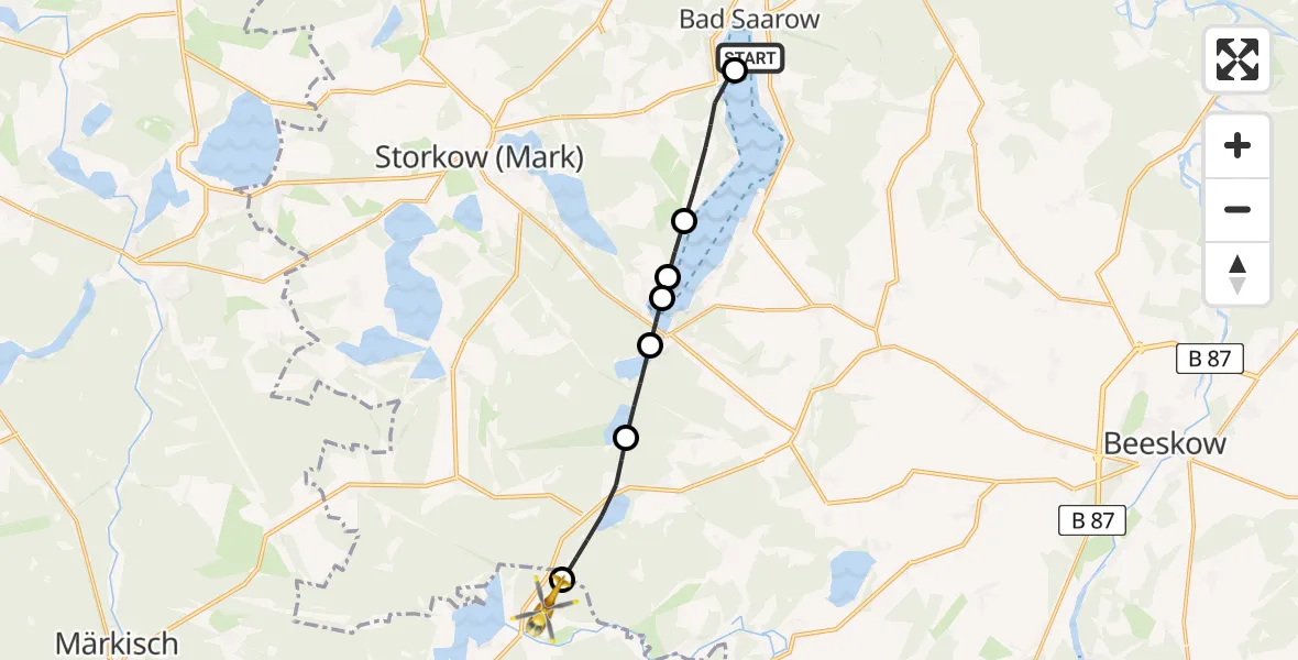 Flugroute Rettungshubschrauber Bad Saarow Hospital - Märkische Heide, 10 Juni 2026, 13:42