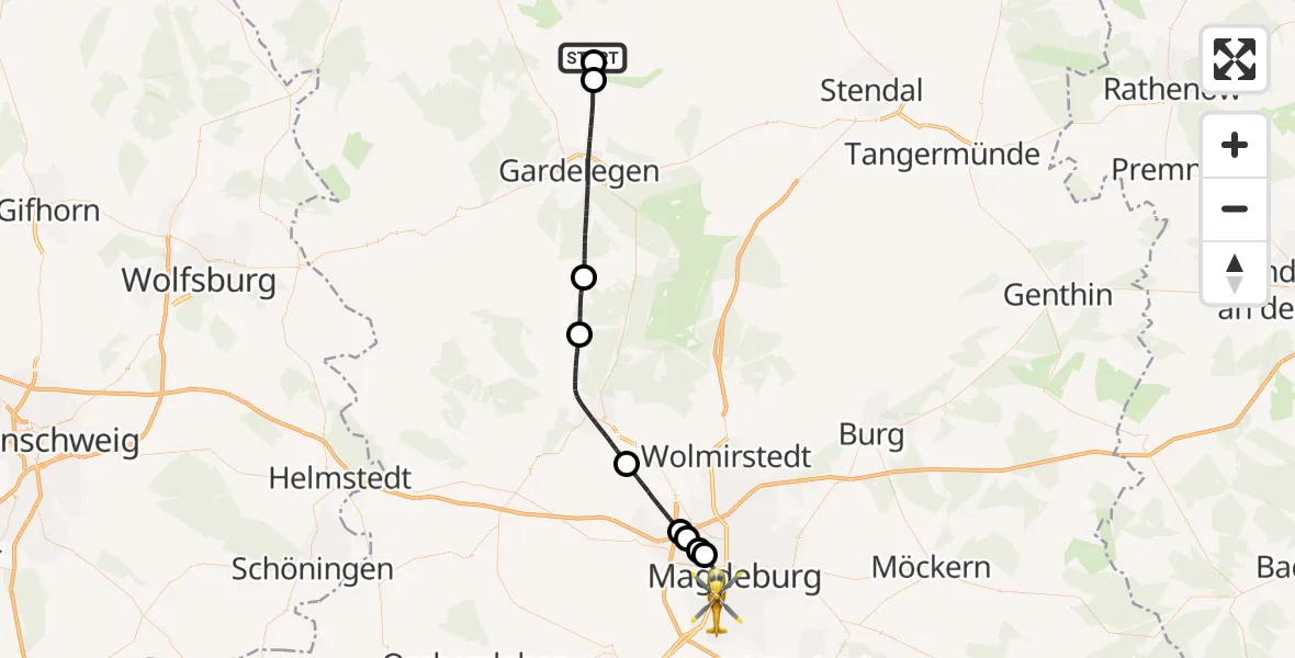 Flugroute Rettungshubschrauber Kalbe (Milde) - Magdeburg, 10 Juni 2026, 13:48