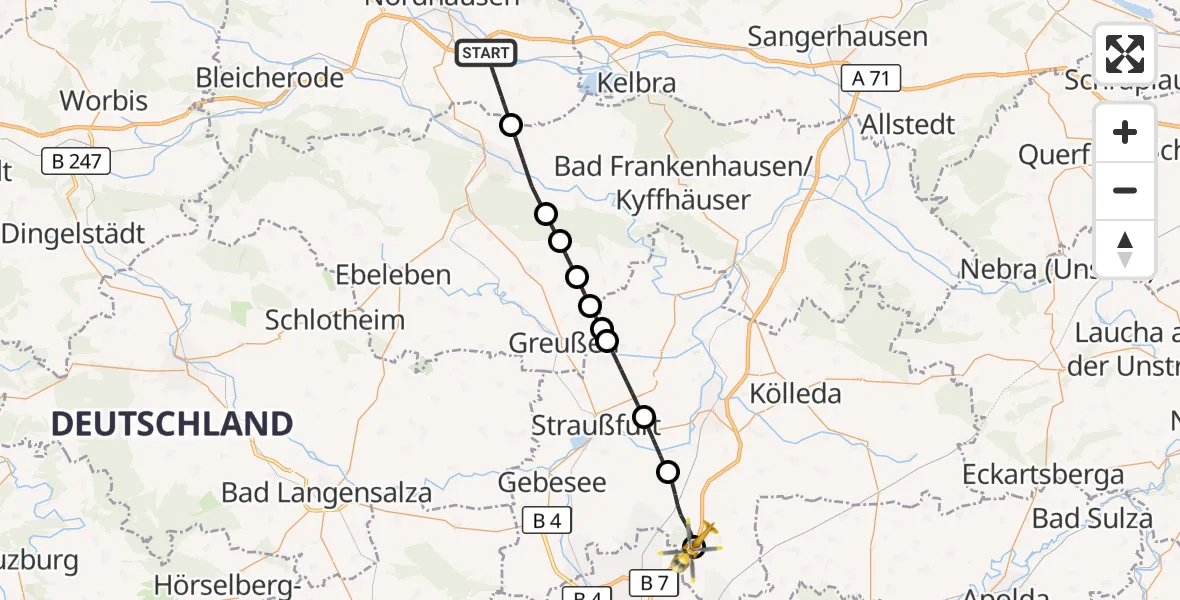 Flugroute Rettungshubschrauber Heringen/Helme - Udestedt, 10 Juni 2026, 14:20