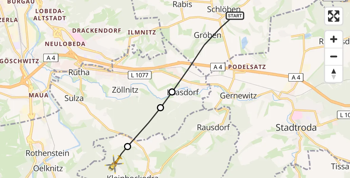 Flugroute Rettungshubschrauber Schlöben - Kleinbockedra, 10 Juni 2026, 14:24
