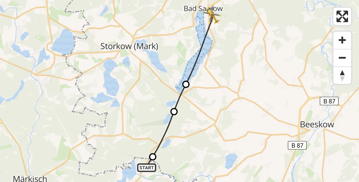 Flugroute Rettungshubschrauber Märkische Heide - Bad Saarow, 10 Juni 2026, 14:36