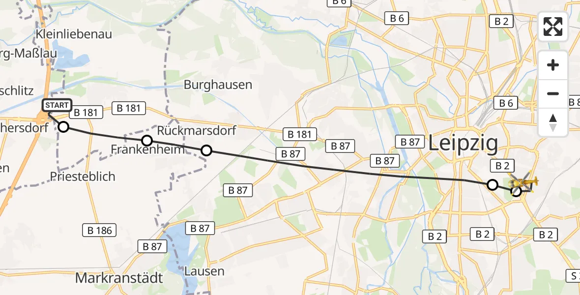 Flugroute Rettungshubschrauber ADAC Air Rescue Station Leipzig/Schkeuditz-Dölzig Hubschrauberlandeplatz (Christoph 61) - Leipzig, 10 Juni 2026, 14:46