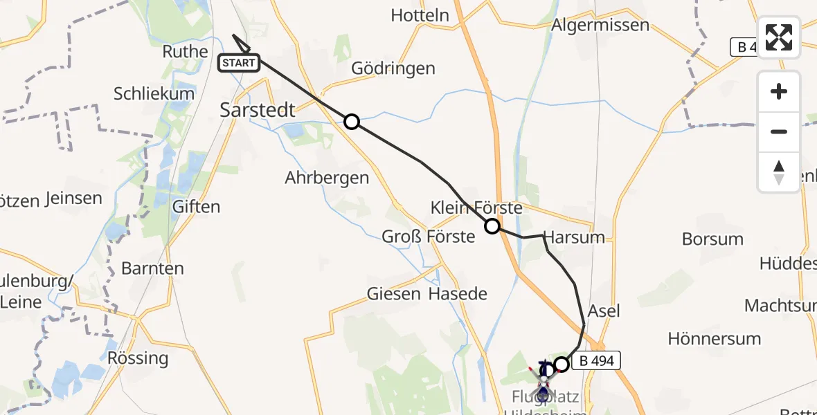 Flugroute Polizeihubschrauber Sarstedt - Hildesheim Flugplatz, 10 Juni 2026, 15:21
