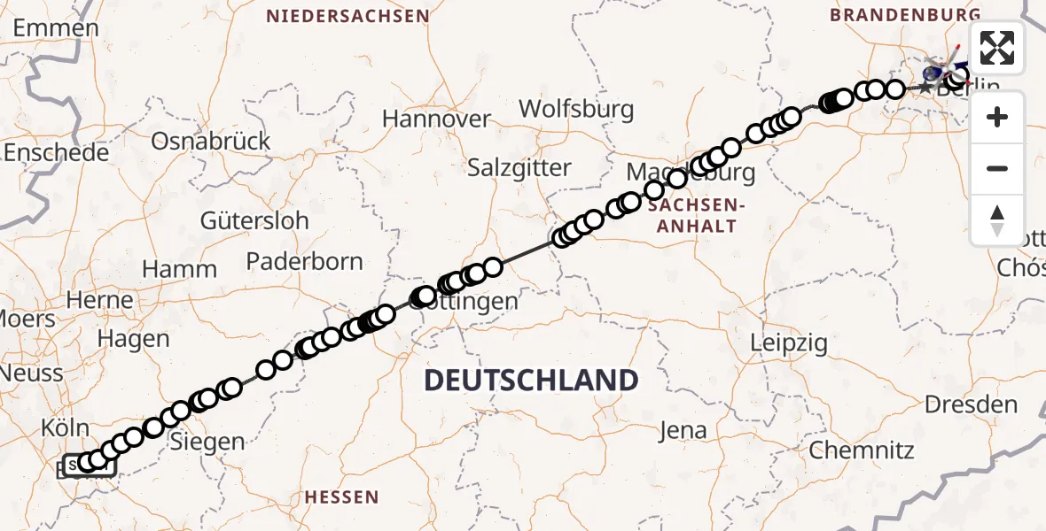 Flugroute Polizeihubschrauber Sankt Augustin - Ahrensfelde Hubschrauberlandeplatz, 10 Juni 2026, 15:37