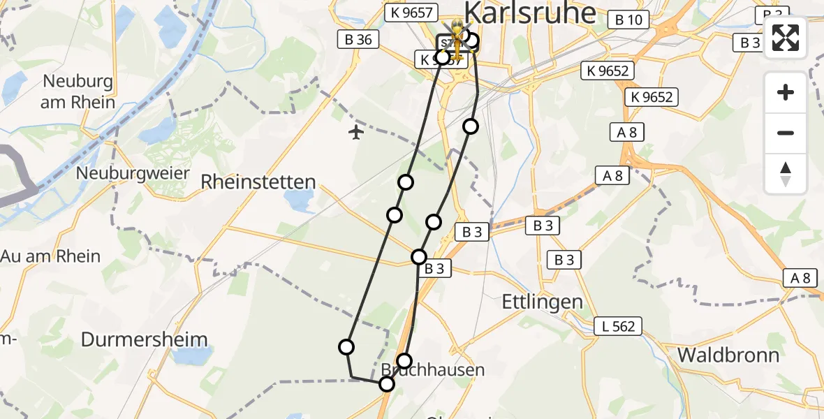 Flugroute Ambulanzhubschrauber Sankt Vincentius Hospital - Sankt Vincentius Hospital, 10 Juni 2026, 15:55