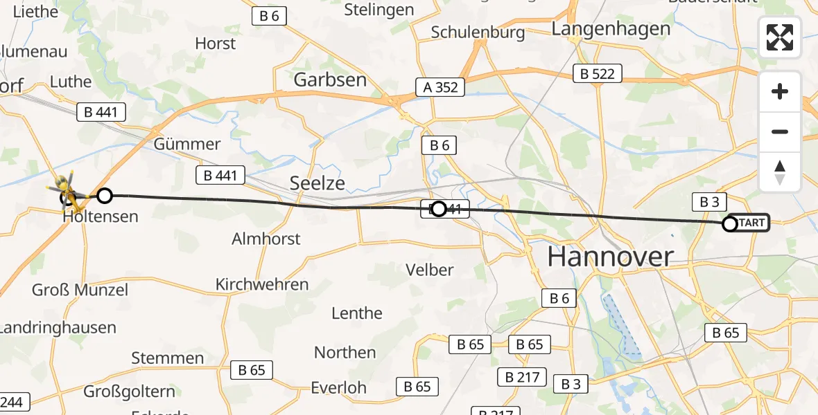 Flugroute Rettungshubschrauber Hannover Luftrettung Hubschrauberlandeplatz (Christoph 4) - Wunstorf, 10 Juni 2026, 15:58