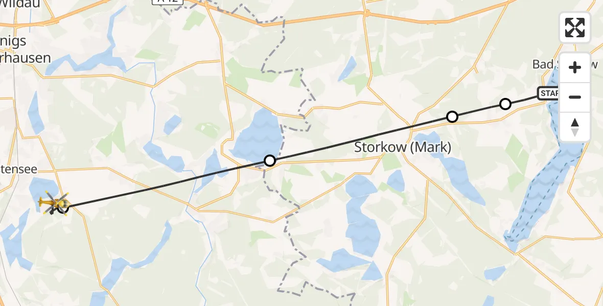 Flugroute Rettungshubschrauber Bad Saarow - Bestensee, 10 Juni 2026, 16:21