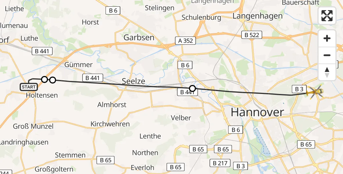 Flugroute Rettungshubschrauber Wunstorf - Hannover Luftrettung Hubschrauberlandeplatz (Christoph 4), 10 Juni 2026, 16:34