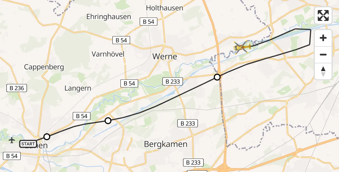 Flugroute Rettungshubschrauber Sankt Marien Hospital - Hamm, 10 Juni 2026, 16:35