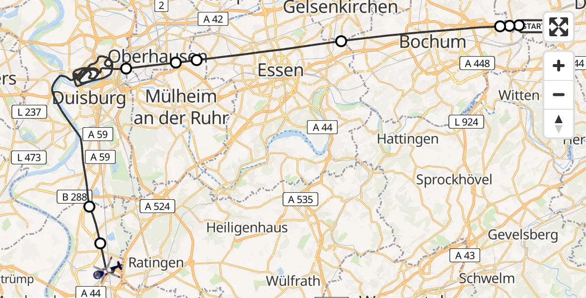 Flugroute Polizeihubschrauber Dortmund - Düsseldorf Flughafen, 10 Juni 2026, 16:49