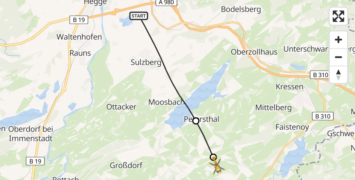 Flugroute Rettungshubschrauber Sulzberg - Wertach, 10 Juni 2026, 16:49