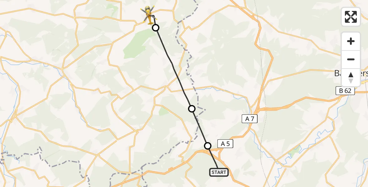 Flugroute Rettungshubschrauber Niederaula - Schwarzenborn, 10 Juni 2026, 16:54