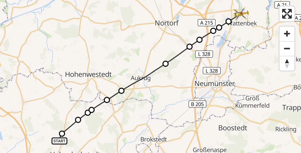 Flugroute Rettungshubschrauber Itzehoe Hungriger Wolf Flugplatz - Bordesholm, 10 Juni 2026, 17:32