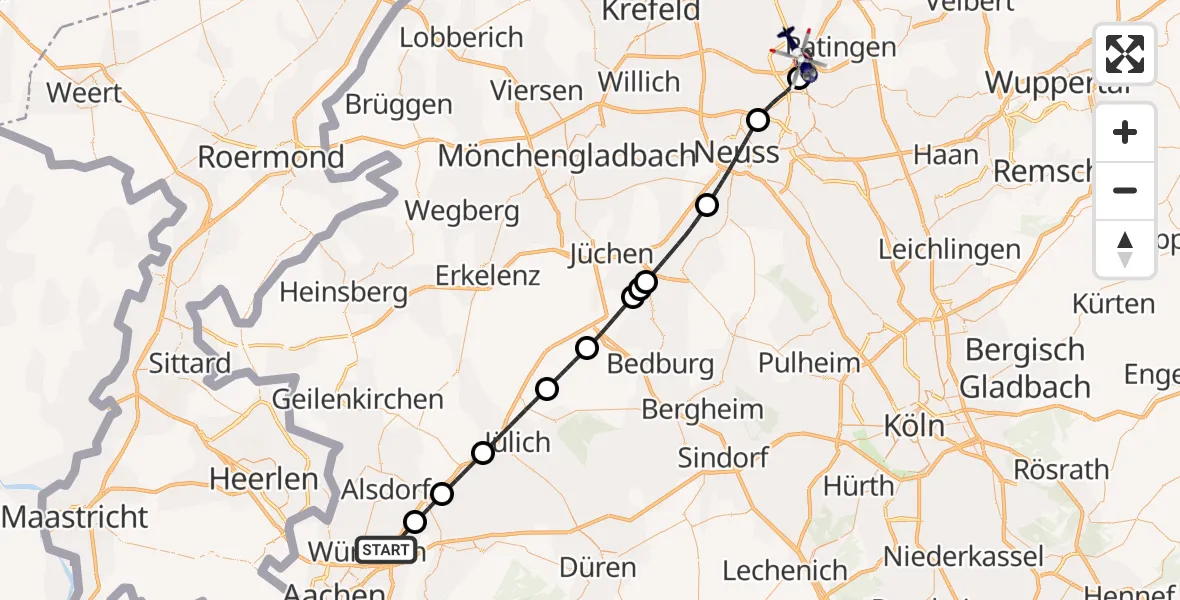 Flugroute Polizeihubschrauber Würselen - Düsseldorf Flughafen, 10 Juni 2026, 17:33