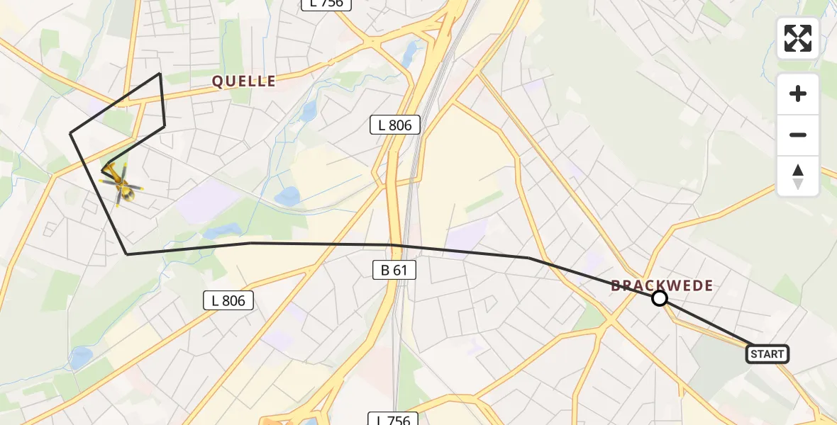 Flugroute Rettungshubschrauber Luftrettungszentrum Bielefeld - Bielefeld, 10 Juni 2026, 18:00