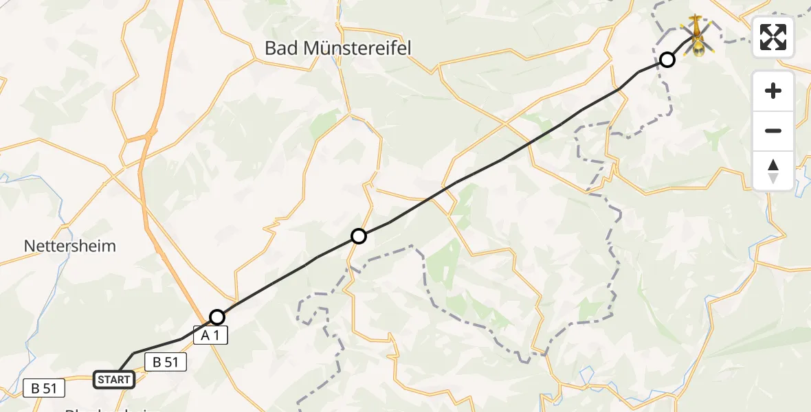 Flugroute Ambulanzhubschrauber Blankenheim - Berg, 10 Juni 2026, 18:13