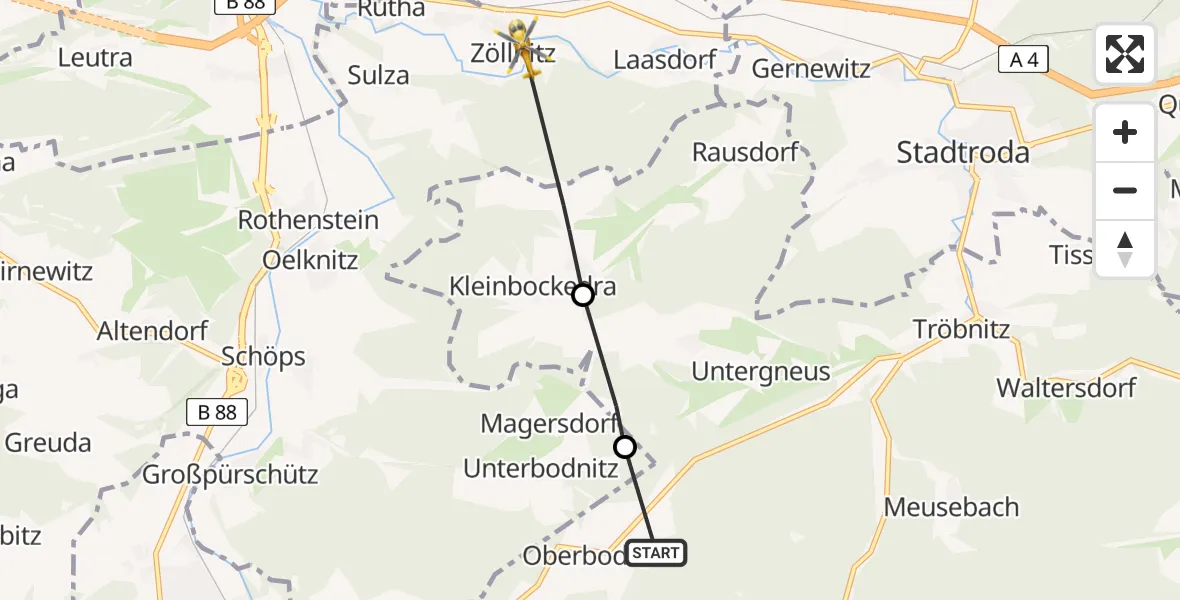 Flugroute Rettungshubschrauber Oberbodnitz - Zöllnitz, 10 Juni 2026, 18:27