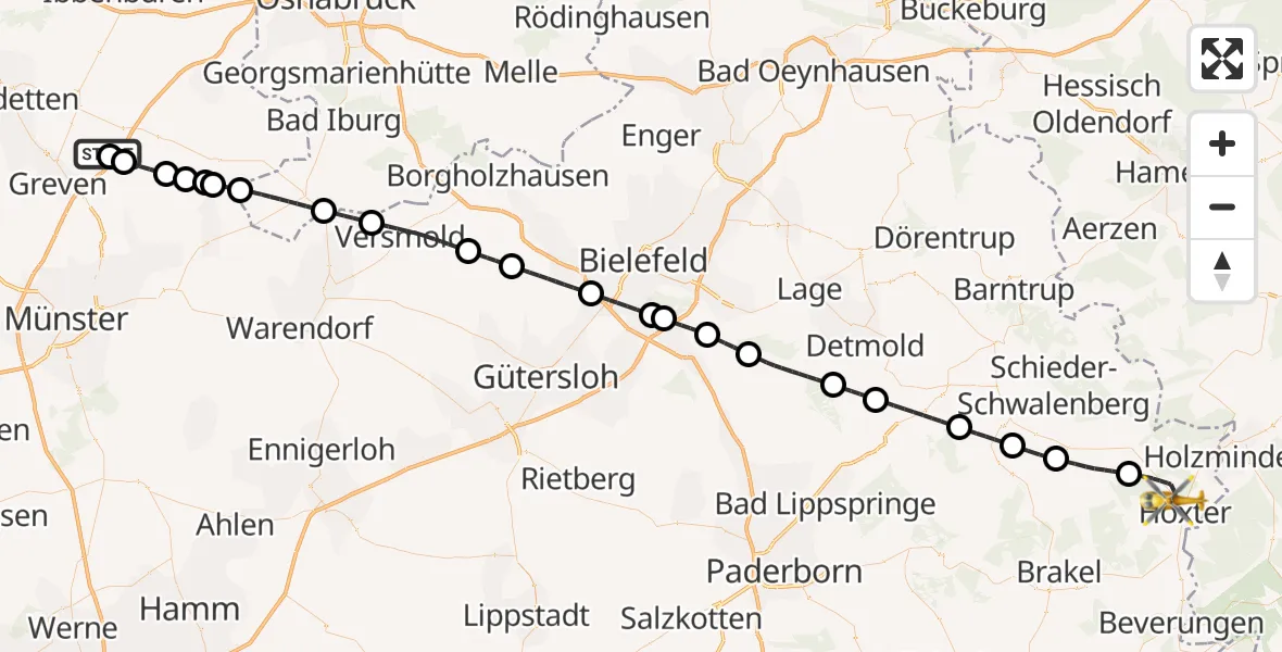 Flugroute Ambulanzhubschrauber Christoph  Westfalen-ADAC - Höxter, 10 Juni 2026, 18:27