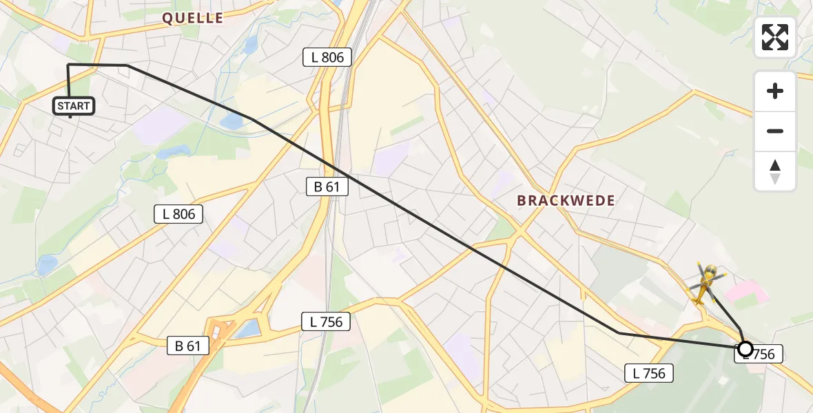 Flugroute Rettungshubschrauber Bielefeld - Luftrettungszentrum Bielefeld, 10 Juni 2026, 18:45