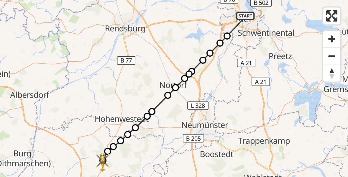 Flugroute Rettungshubschrauber Kiel - Itzehoe Hungriger Wolf Flugplatz, 10 Juni 2026, 18:54