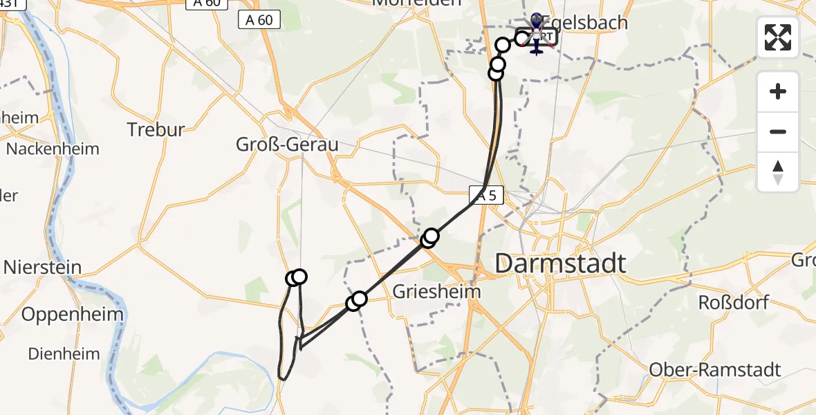 Flugroute Polizeihubschrauber Flughafen Frankfurt-Egelsbach - Flughafen Frankfurt-Egelsbach, 10 Juni 2026, 19:24