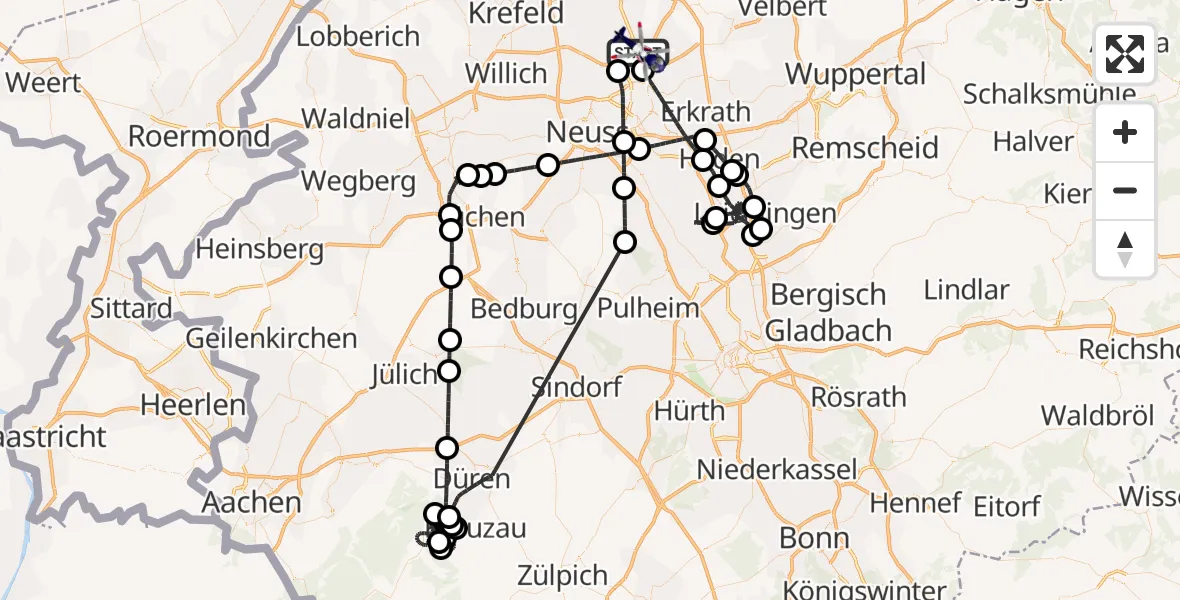 Flugroute Polizeihubschrauber Düsseldorf Flughafen - Düsseldorf Flughafen, 10 Juni 2026, 22:17
