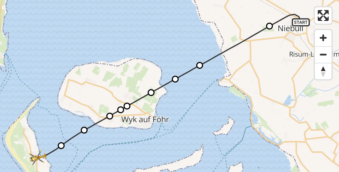 Flugroute Rettungshubschrauber Niebüll - Nebel, 10 Juni 2026, 22:21