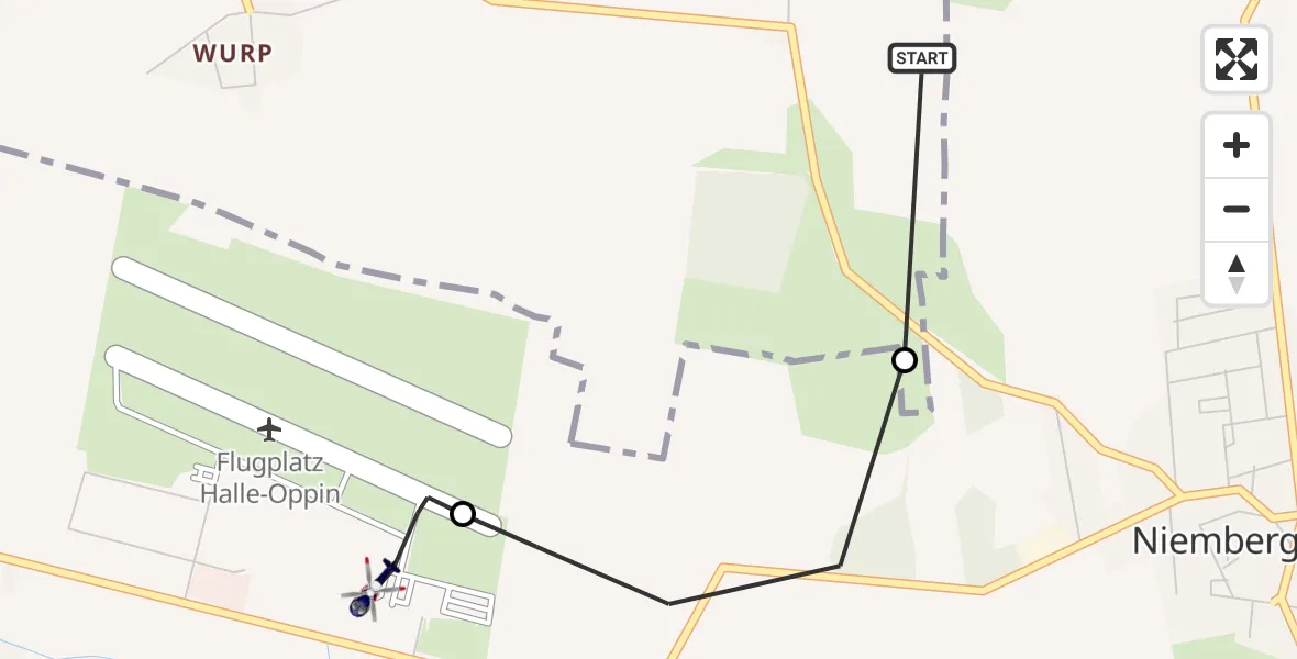 Flugroute Polizeihubschrauber Petersberg - Halle-Oppin Flugplatz, 10 Juni 2026, 23:43
