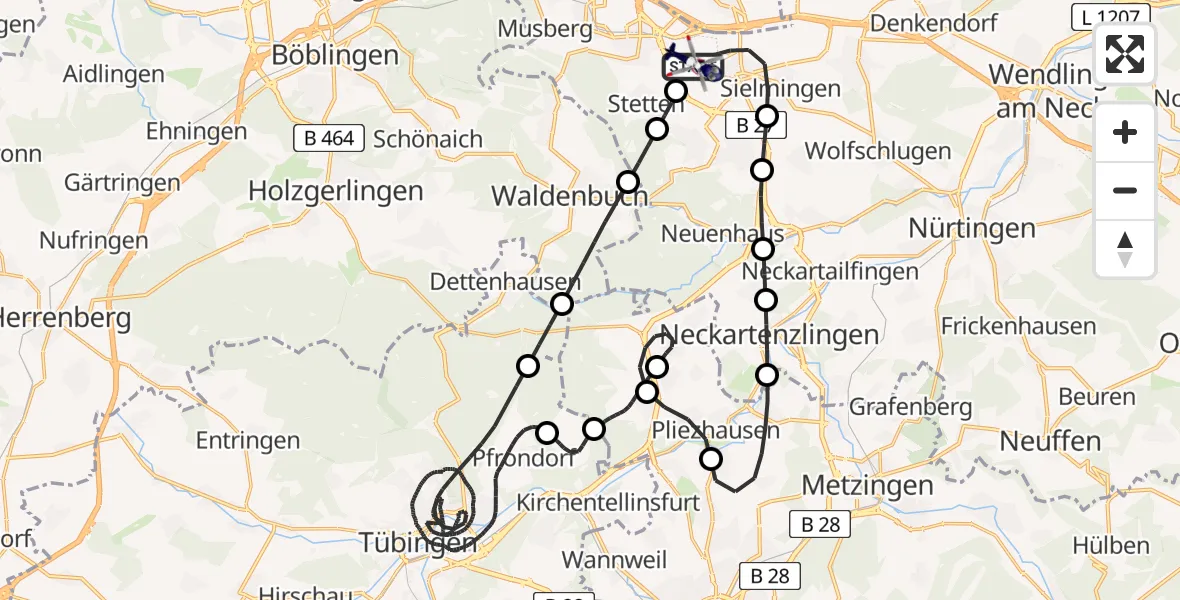 Flugroute Polizeihubschrauber Flughafen Stuttgart - Flughafen Stuttgart, 11 Juni 2026, 01:14