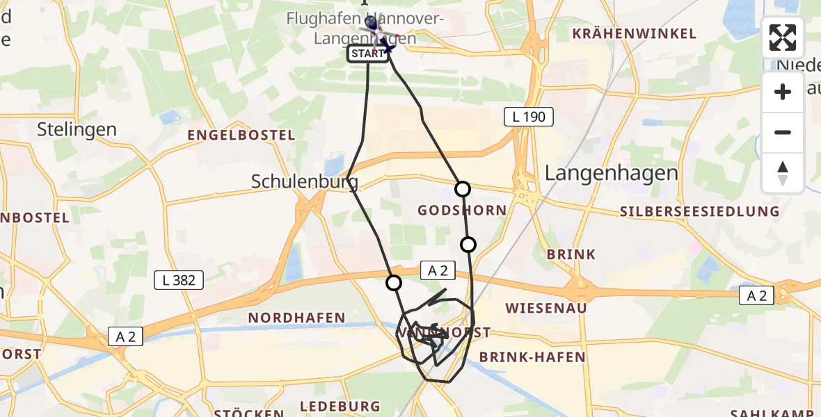 Flugroute Polizeihubschrauber Flughafen Hannover - Flughafen Hannover, 11 Juni 2026, 01:32