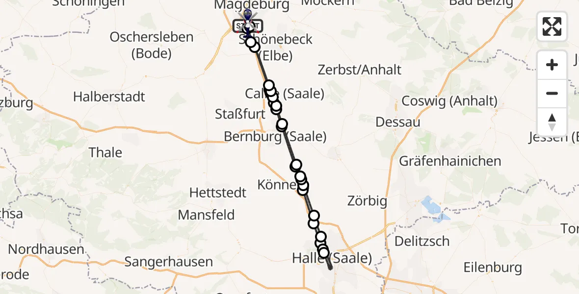 Flugroute Polizeihubschrauber Magdeburg City Flugplatz - Magdeburg City Flugplatz, 11 Juni 2026, 01:47