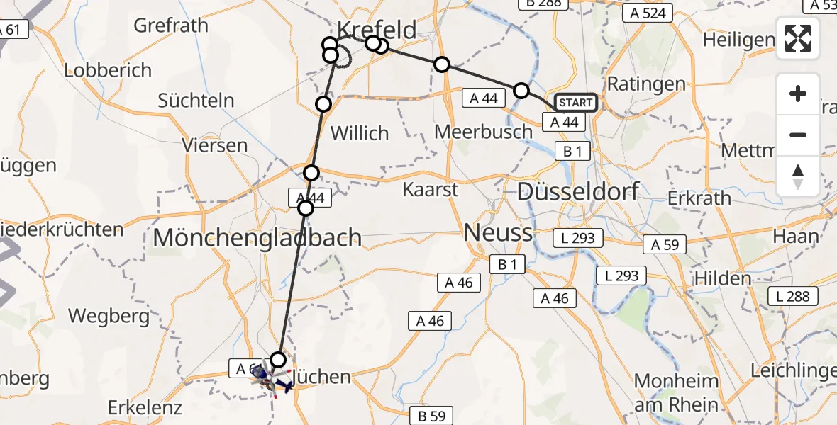 Flugroute Polizeihubschrauber Düsseldorf Flughafen - Jüchen, 11 Juni 2026, 02:10
