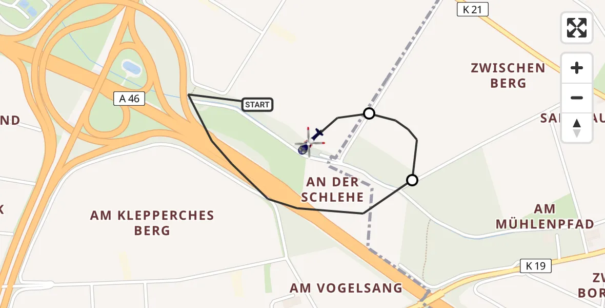 Flugroute Polizeihubschrauber Mönchengladbach - Mönchengladbach, 11 Juni 2026, 02:56