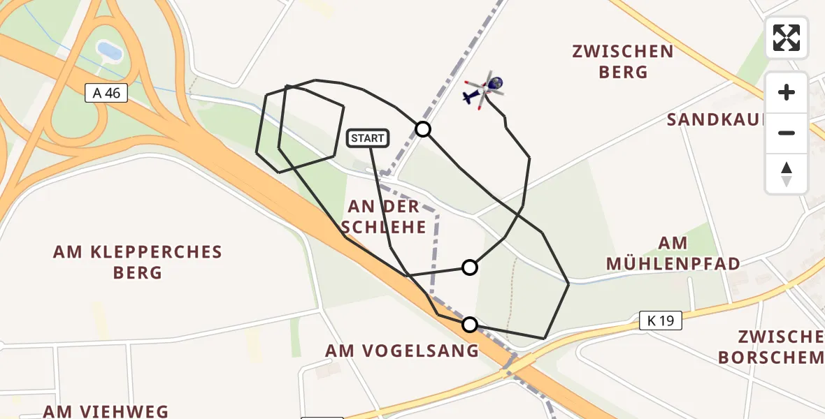 Flugroute Polizeihubschrauber Mönchengladbach - Jüchen, 11 Juni 2026, 03:00