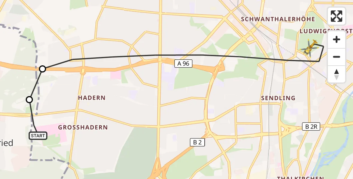 Flugroute Rettungshubschrauber DRF Air Rescue München Hubschrauberlandeplatz - München, 11 Juni 2026, 03:40