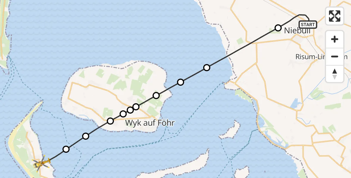 Flugroute Rettungshubschrauber Niebüll - Nebel, 11 Juni 2026, 04:06