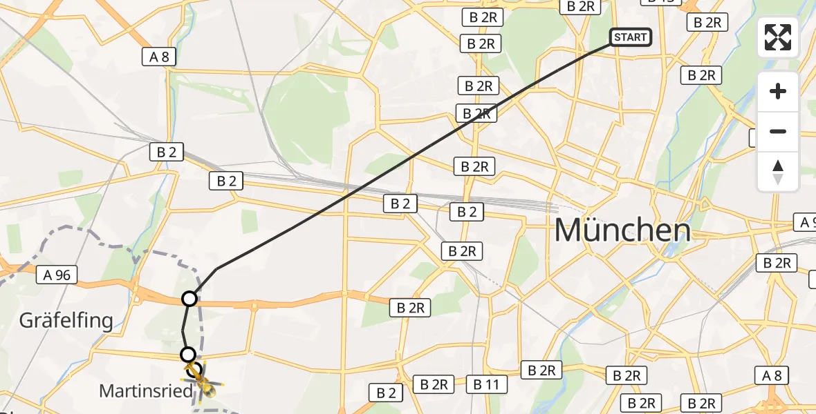 Flugroute Rettungshubschrauber München - DRF Air Rescue München Hubschrauberlandeplatz, 11 Juni 2026, 04:38