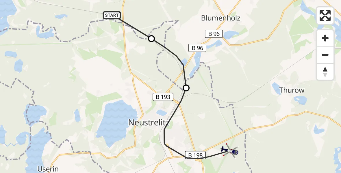 Flugroute Polizeihubschrauber Klein Vielen - Neustrelitz, 11 Juni 2026, 05:17