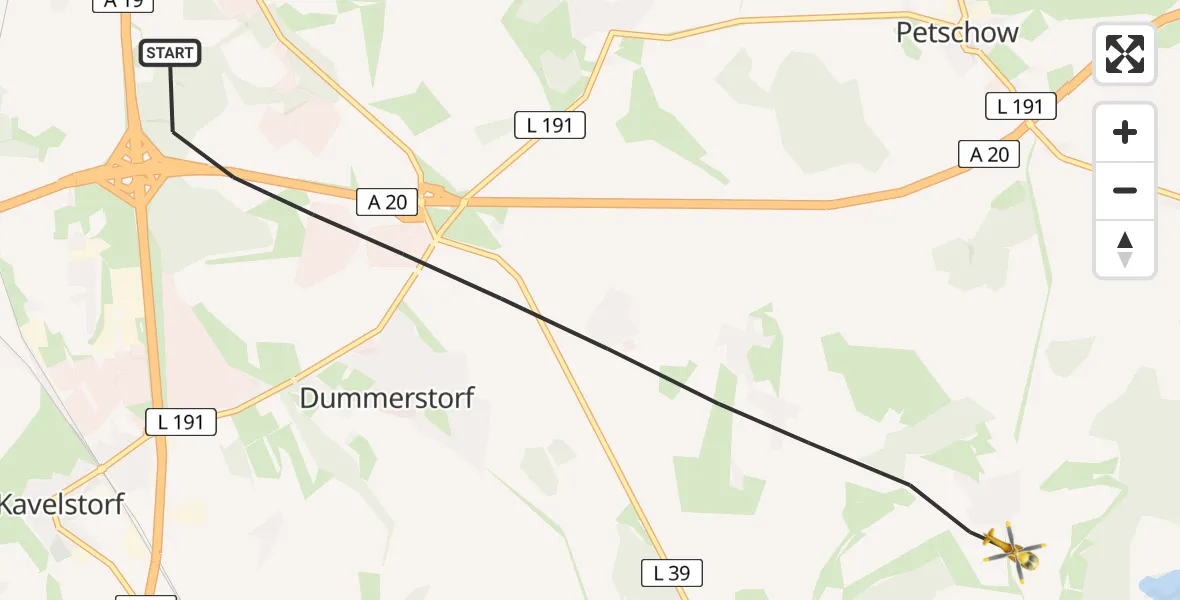 Flugroute Ambulanzhubschrauber Dummerstorf - Dummerstorf, 11 Juni 2026, 05:39