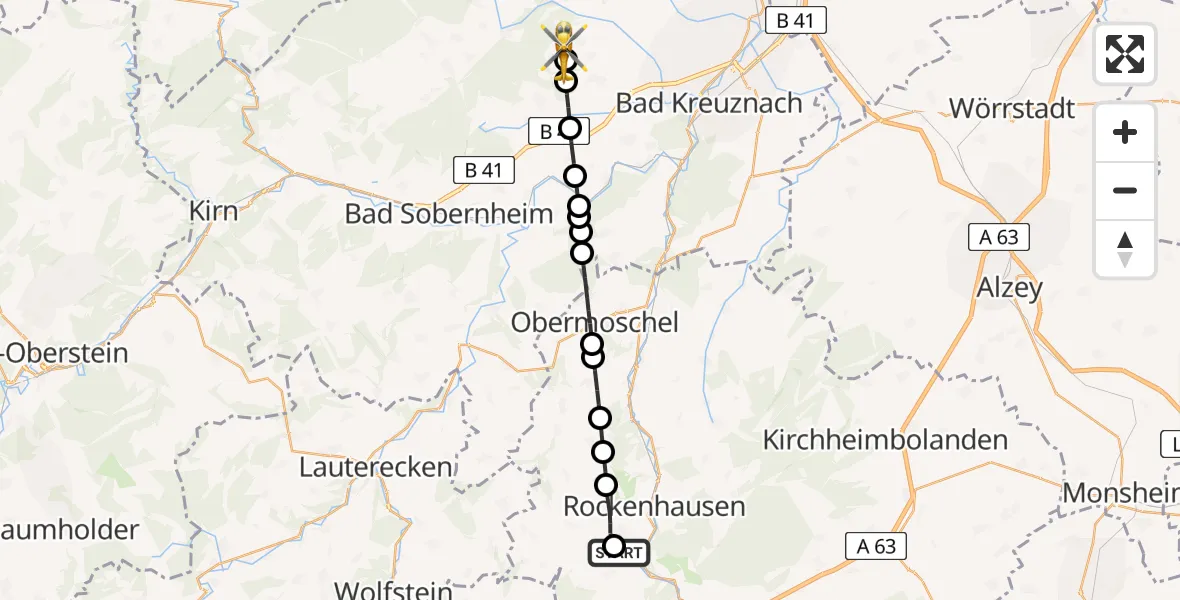 Flugroute Rettungshubschrauber Imsweiler UL - Braunweiler, 11 Juni 2026, 05:55