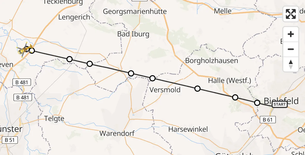 Flugroute Ambulanzhubschrauber Bielefeld - Christoph  Westfalen-ADAC, 11 Juni 2026, 06:11
