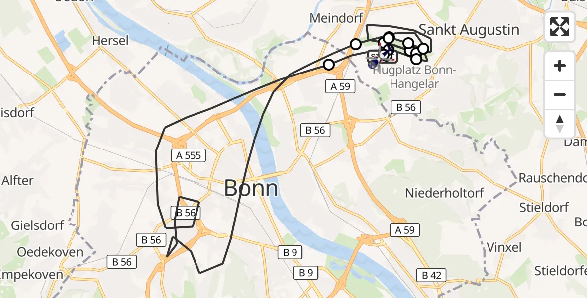 Flugroute Polizeihubschrauber Sankt Augustin - Sankt Augustin, 11 Juni 2026, 06:22